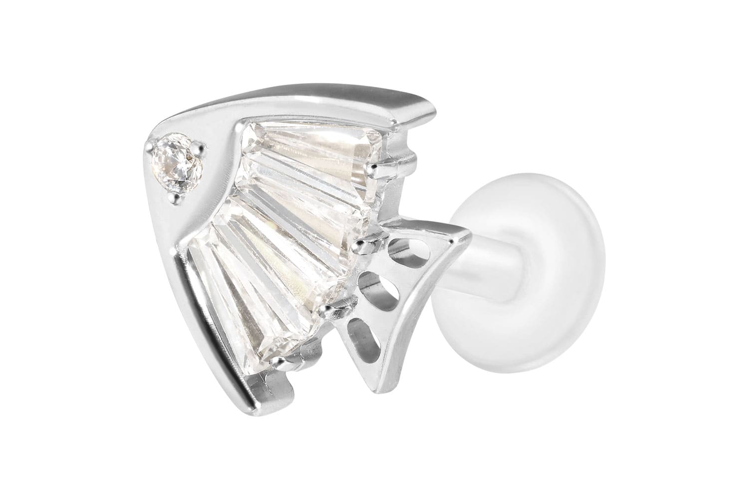 PTFE Labret Piercing mit Innengewinde + Titan-Aufsatz KRISTALLFISCH